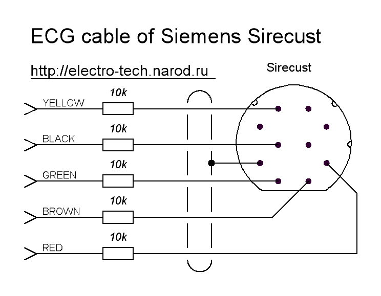 Схема ЭКГ кабеля реанимационного монитора Sirecust фирмы Siemens